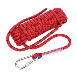 Outdoor Climbing Rope with Carabiner, 12mm Diameter Outdoor Rock Rope 10M Multifunctional Cord Safety Rope for Hiking Hammock Caving Camping Rescue(Red)