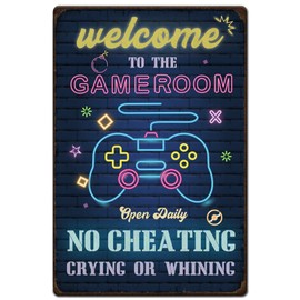 Hobbspring 1pc Welcome To The Game Room Sign 20x30cm Vintage Metal Tin Sign Game Room Wall Decorations with 4 Pre-Drilled Holes for Gaming Room Cafes Bar Home Wall Decor