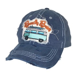Prfcto Lifestyle Beach Bum Frayed Patch Washed Baseball Hat - Ponytail Baseball Cap (Navy)