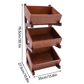 FTUREPAC Wood Fruit and Vegetable Basket Stand Rack for Kitchen, 3 Tier Fruit Basket for Kitchen, Utility Shelf Organizer, Organizer Bins Rack for Onions and Potatoes, Baskets, Rustic Brown