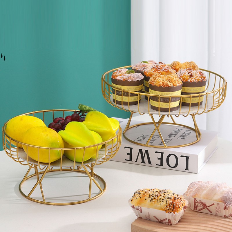 Fruit Tray Hollow Design High Foot Iron Marblel Decorative Practical
