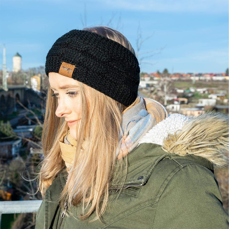 Cosey-lined soft knitted headband with inner fleece. - Headband. black