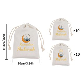 Hitopin 20 Pieces Eid Mubarak Party Favor Gift Treat Bags, Ramadan Mubarak Drawstring Bags, Eid Mubarak Goodie Bags, Moon Star Pattern Ramadan Treat Bags, for Muslim Islamic Eid Iftar Diwali Party