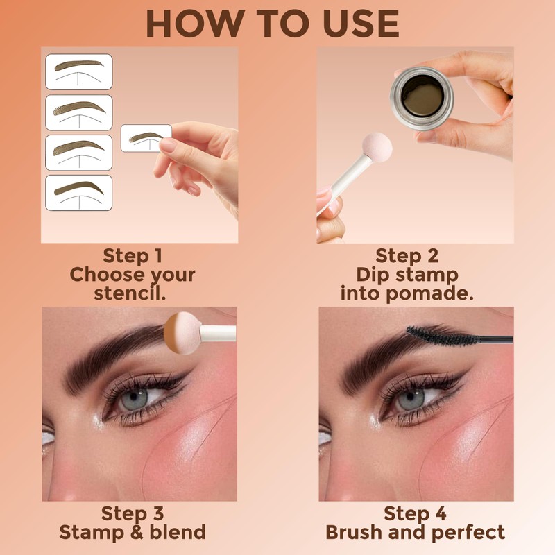 Eyebrow Stamp Stencil Kit for Women Dark Brown, Waterproof &