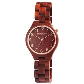 Excellanc 1800236 Women's Wooden Watch with Folding Clasp Analogue Quartz, Red sandalwood, Bracelet