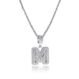 MiniJewelry M Letter Initial Silver Crystal Clear CZ Necklace Name Alphabet Personalize Jewellery Birthday Sister Wife Mum Women Girlfriend
