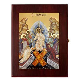 Needzo Ressurection of Christ Orthodox Catholic Icon Box Wall or Table Box, Greek Byzantine Gold Foil Icon 7 1/2 inch, Religious Gift for Him or Her
