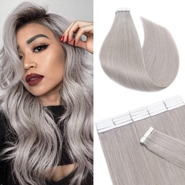 Silk-co 12inch Tape in Hair Extensions 100% Real Straight Human Hair Extension 10pcs Straight Remy Hair Seamless # Grey