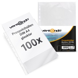 versando 100 x A4 Business Document Wallets with Book Edge Transparent 60 µm (Pack of 100)