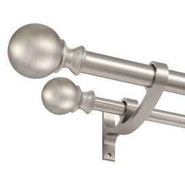 Double Curtain Rods Brushed Nickel, Double Rod Curtain for Window 28-48 Inches, Adjustable Double Drapery Rod with Round Finials, 1-Inch Front and 5/8 Inch Back Double Rod Curtain Rods