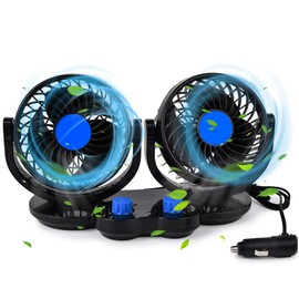 Juzanl Ventilador de Aire de Refrigeración para Coche,Enchufe para Encendedor de Cigarrillos,Ventilador de Coche Doble Cabezas 12V,Rotación de Giratorio de 360 Grados para Coche,Furgoneta,SUV,Berlina