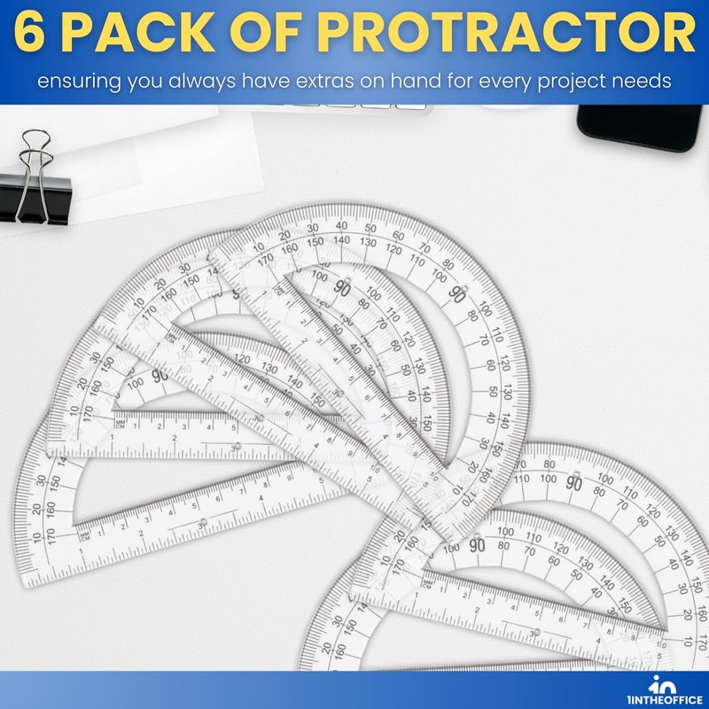 1InTheOffice Plastic Protractor 6 Inch, Protractor for Geometry, Clear Protractor,