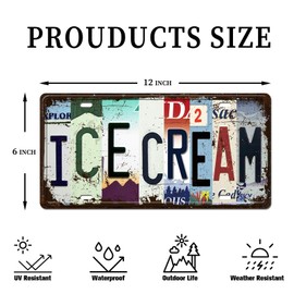 Vintage Metal Ice Cream Sign - Decorative Signs for Dessert Party Home Bars Cafe Shop Decor, 12 x 6 Inches