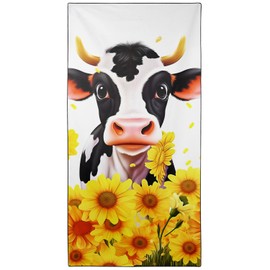 YISUMEI Cow & Sunflowers Beach Towels for Adults Extra Large 180 x 90 cm, Microfibre Quick Dry Towel for Travel Swimming Camping Sports
