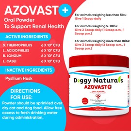Azovast Plus Kidney Health Supplement for Dogs & Cats, Oral Powder (6 Oz) - (120 Doses/Jar) NO Refrigeration Required - Help Support Kidney Function & Manage Renal Toxins (Made in U.S.A) (6 Oz)