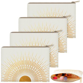 4 Pcs Sunshine Ray Makeup Bags Summer Boho Cosmetic Bags Canvas Makeup Pouch for Purse Zipper Pouch Bags Tech Accessory Bag for Women Girls Travelers Boho Pencil Pouch Organizer (Sunshine)