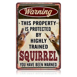 Funny Squirrel Metal Signs for Outdoor Yard Garden Decor - Animal House Decorations Squirrels Lovers Gifts Warning sign Accessories 8x12 Inch