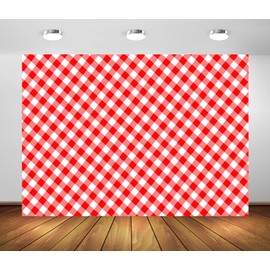 Loccor Fabric 7x5ft Red and White Checkered Backdrop Classic Picnic Tablecloth Photography Background BBQ Theme Party Supplies Birthday Party Wedding Baby Shower Decoration Portrait Photo Studio Props