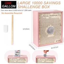 Mczxon 10000 Money Saving Box with Lock, Large Wooden 10k Savings Challenge Box $10,000 Reusable Coin Money Challenge Cash Pink Saving Box Saver Tracker Number Piggy Bank for Adults Kids, Pink