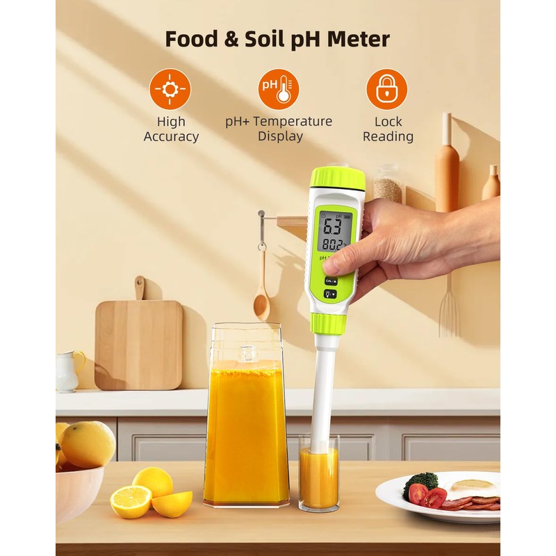 Tadeto Multifunctional Digital pH Meter for Food, High Precision Garden