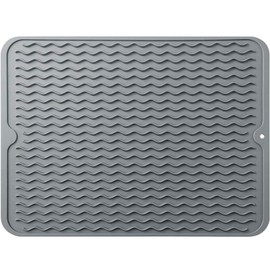 Tapete de Silicona para Secar Platos, Tapete de Secado para Encimera de Cocina, 30CM x40CM Antideslizante Estera de Secado, Alfombrilla Escurreplatos para Cocina, Encimera, Fregadero (Gris)