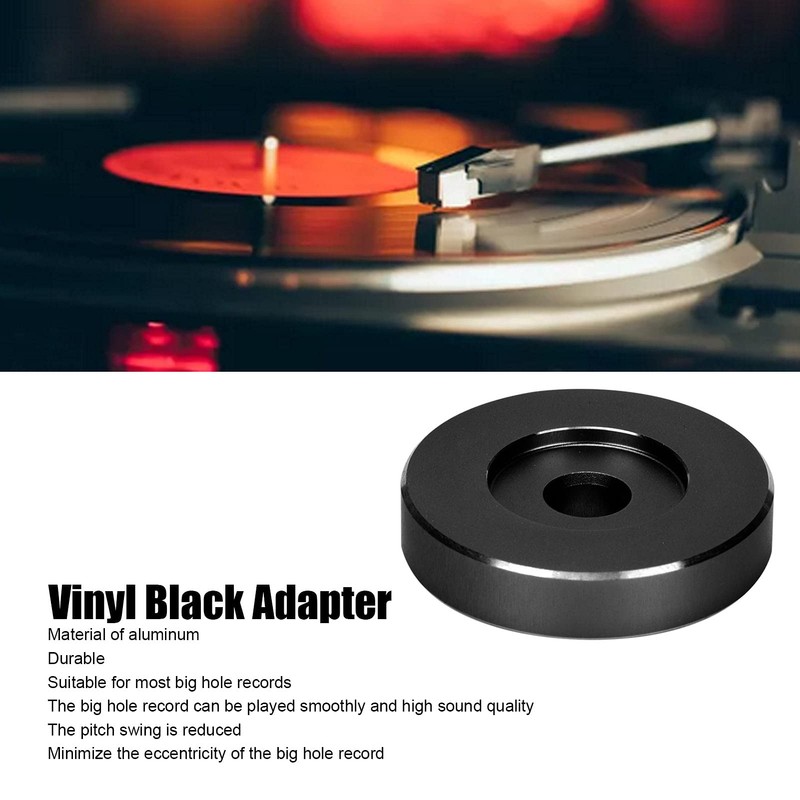 45 RPM Record Adapter, Large Hole Conversion Sheet Black Clamp