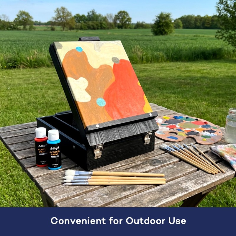 Artkey Tabletop Box Easel, Pine Wood Portable Artist Easel with