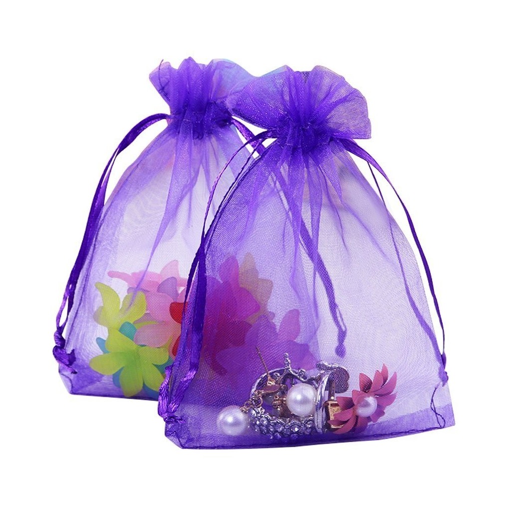 Outdoorfly 100PCS Organza Bags 4x6" Purple Drawstring Sheer Jewelry Pouches Favor Bags Baby Shower Party Wedding Gift Bags Candy Sample Bags (Purple)