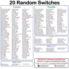 Kailh, JWK, Gateron, Outemu Mechanical Keyboard Switch Tester - 20 RANDOM ENTHUSIAST SWITCH SAMPLE PACK