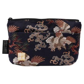 千糸繍院 Brocade zipper pouch, lined with lining and front pocket Nishijin brocade, size S. (Konwashimatsu)