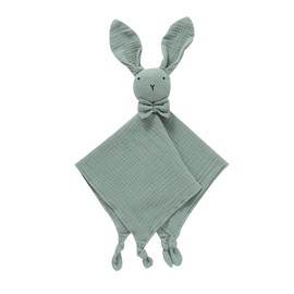 Baby Lovey Muslin Security Blankets Cotton Green Bunny Babies Lovie Soft & Breathable Infants Gift for Boy Girls,15 * 15 Inch