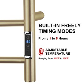 BLARALA Heated Towel Racks for Bathroom, Wall Mounted Electric Towel Warmer Racks with Timer & Temperature Control,Heater for Bathroom, Brushed (Round-Brushed Gold, 4 Bars)