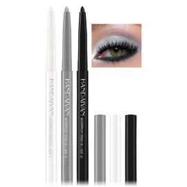 Jutqut 3 Colors Gel Eyeliner, White, Gray & Black Eyeliner Pencil Set, Pigmented Waterproof Eyeliner Pen Smudgeproof, Matte Cream Waterline Eye Crayon Pencils, Long Lasting Eyeliners For Women