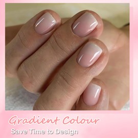 DMQ Ombre False Nails Kit with Glue, 240Pcs Natural Gradient Pink Fake Nails, Acrylic Square Press on Nails Pink Tips, 12 Sizes Glossy Full Cover Stick on Nails for Women Girls Nails Art