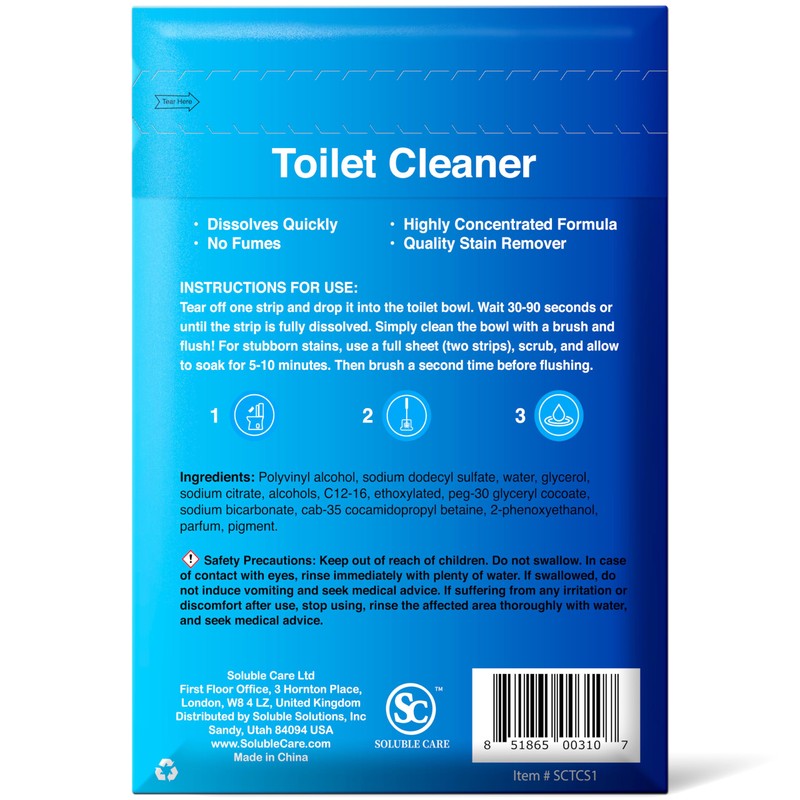 Soluble Care: Dissolvable Toilet Cleaning Sheets, Quick Dissolving, (Effective Easy