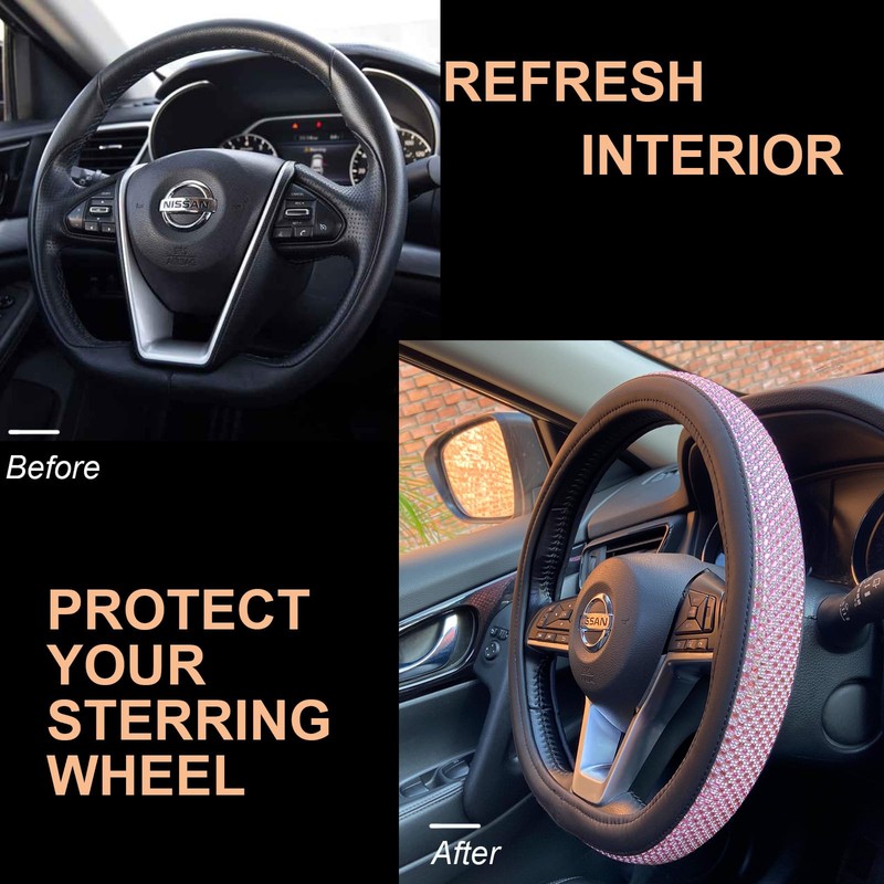 PINCTROT D Shaped Bling Comfy Steering Wheel Cover with Jumbo