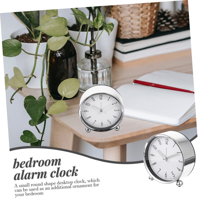 OHPHCALL Silent Round Alarm Clock Metal Digital Clock for Bedroom