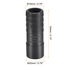 sourcing map PVC Pipe Fitting 19mm Barbed x 20mm OD Spigot Straight Tube Adapter Hose Quick Connector, Black