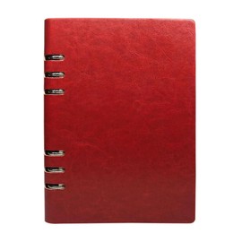 Red, A5 Size (17 x 23 cm/6.6 x 9 inch) Leather Ring Binder Notebook, Refillable, Stainless Steel, Cut-Out Notepad, 100 Pages, Waterproof, Easy-Open Switch