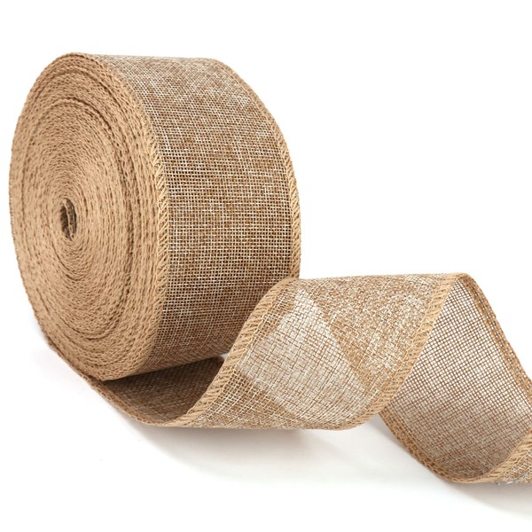Burlap Ribbon Fabric Wired Edge 20 Yards for Decoration (2.5inch, Natural)