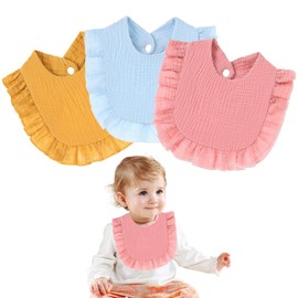 SNONESIY Pack of 3 Baby Bibs, Soft Bibs, Absorbent Drool Bibs, Suitable for Babies and Girls, with Press Studs, blue