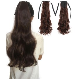 Royalfirst Ponytail Hair Extensions for Women Girls 22 Inch Long Curly Wavy Natural Looking Wrap Around Clip in Pony Tails Synthetic Hairpieces (M4/33#)