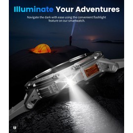 LIGE Men's Smartwatch (3 Straps) - Phone Function/Torch, 1.43 Inch AMOLED Display, IP68 Waterproof, 100+ Sports Modes, Fitness Watch, Outdoor Smartwatch for iOS Android, Black Steel/Camouflage