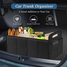HABOPET Trunk Organizer, Collapsible Waterproof Multi-Compartment Trunk Organizer for SUVs & Sedans, Car Storage with Reinforced Handles, Car Accessories for Women and Men, 52L, Black