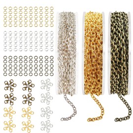 3 Rolls 5 m Link Chain Sold by the Metre Kit, 3 Rolls 5 m Link Chain Sold by the Metre Kit, with 60 Lobster Clasp and 150 Jump Rings, for Necklaces, Earrings, Bracelets, Jewellery Making Accessories