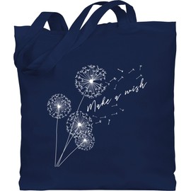 Shirtracer - Cotton Bag - Sayings Statement - Dandelion Make a Wish White, 3 Navy Blue