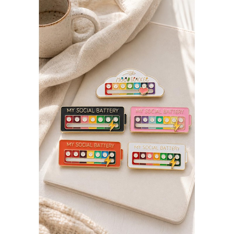 COTATI 5Pcs Social Battery Pin, Interactive Social Battery Slider Pin