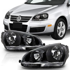 ACANII - For 2006 2007 2008 2009 Volkswagen Jetta GTI MK5 Black Housing Headlights Headlamps Set Driver + Passenger Side