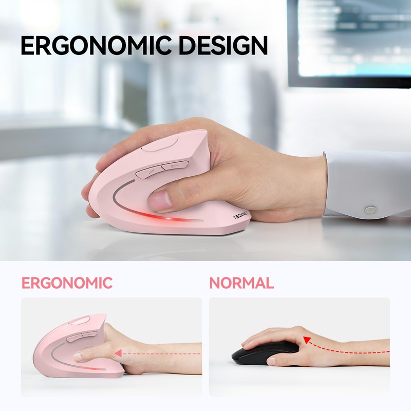 TECKNET Ergonomic Mouse, Wireless Bluetooth Vertical Mouse, 4800 DPI High