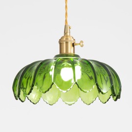 Green Glass Pendant Light Fixtures,Vintage Gold Ceiling Hanging Lights, Stained Glass Mini Chandelier, Adjustable Brass Pendant Lighting for Kitchen Island, Bedroom, Dining Room, Hotel, Restaurant